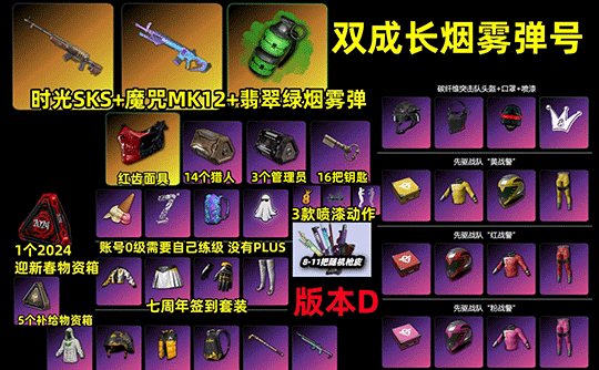 【非豪华版D】双成长武器+红面+战警+维寒迪+烟雾弹成品号
